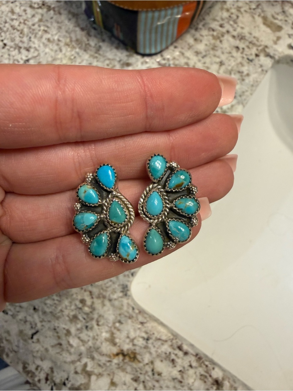 Native Turquoise Cluster Earrings - Sterling silver